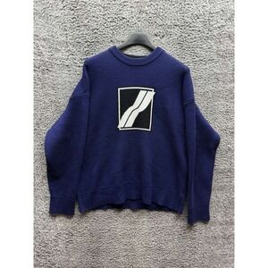 We11done Square Logo Jacquard Knit Wool Pullover Sweater Navy Blue Mens Size L